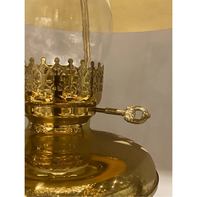 Vintage Brass Oil Chandelier Eletrified Colonial Lantern For Sale - Image 4 of 6