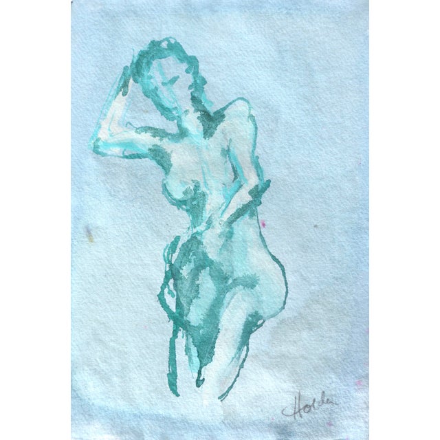 Contemporary "Blue Nude" Contemporary Figurative Blue and White Ink Drawing For Sale - Image 3 of 4