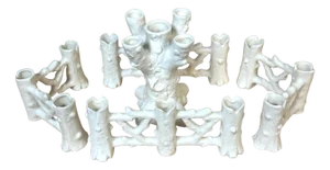 Rare Antique German White Faux Bois 5-Piece Modular Vase & Candle Centerpiece