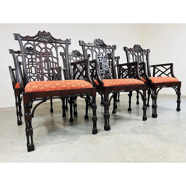Black George III Mahogany 'Chinese' Open Armchairs After Thomas Chippendale Circa 1960 For Sale - Image 8 of 10