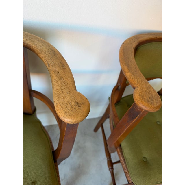 Green Vintage Organic Arts & Crafts Style Curved Rail Back Accent Chairs – Pair For Sale - Image 8 of 12