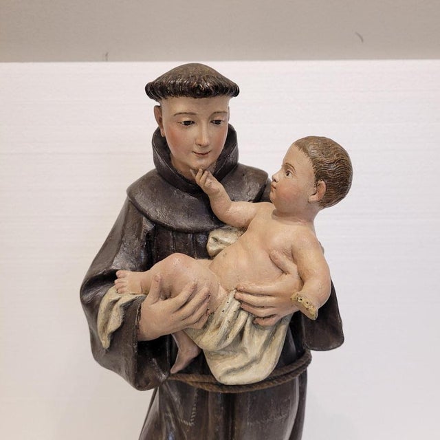 Spanish School Artist, Sculpture of Saint Anthony of Padua with the Child, Late 18th Century, Wood For Sale - Image 10 of 18