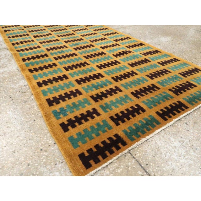 Mustard Galerie Shabab Collection Mid-20th Century Handmade Turkish Anatolian Art Deco Style Runner For Sale - Image 8 of 10