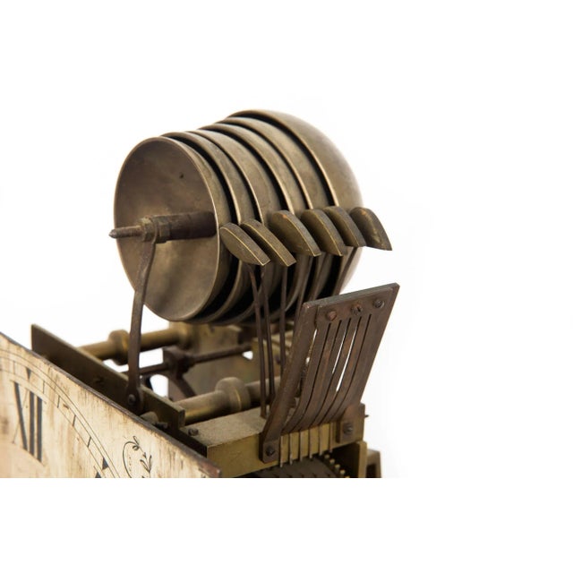 Wood English Antique Red Chinoiserie Six-Bell Hanging Wall Clock Ca. 1830 For Sale - Image 7 of 12