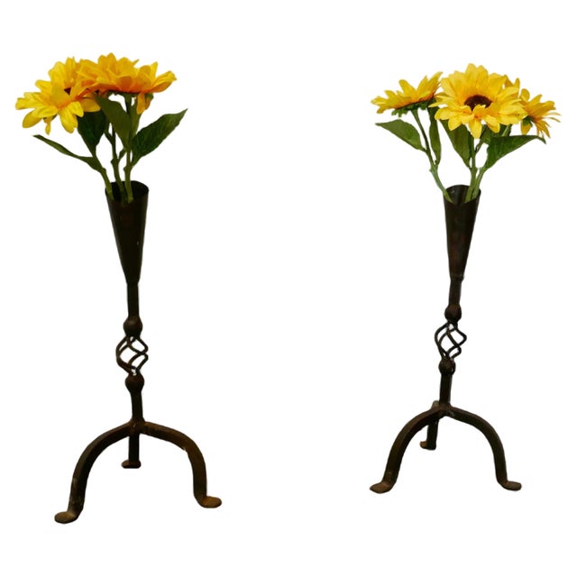 Gothic Candle Sticks in Wrought Iron, 1960, Set of 2 For Sale