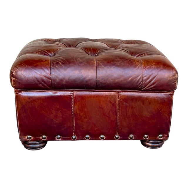 Churchill Tufted Leather Armchair & Ottoman, Newly Dyed, Restoration Hardware Style For Sale - Image 12 of 15