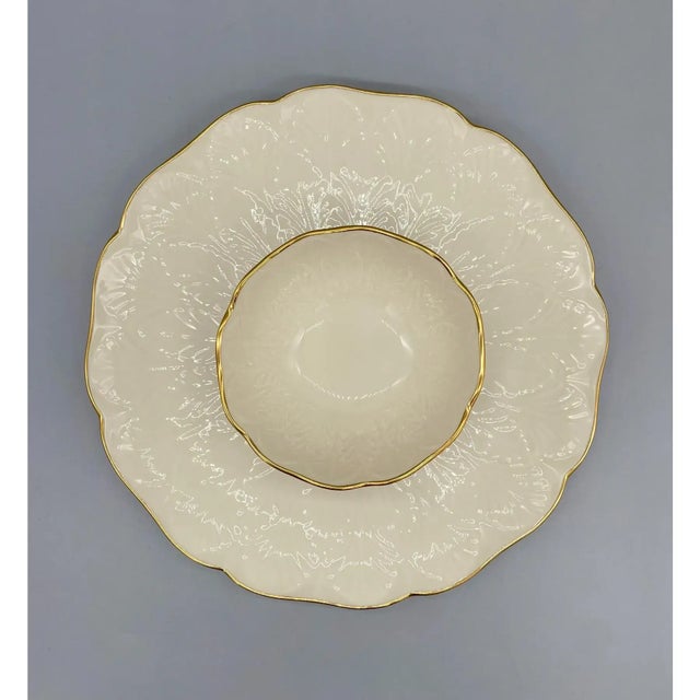Vintage Lenox Ivory & Gold One-Piece Chip and Dip Tray | Vegetable & Dip Serving Platter | Made in Usa For Sale In Houston - Image 6 of 10