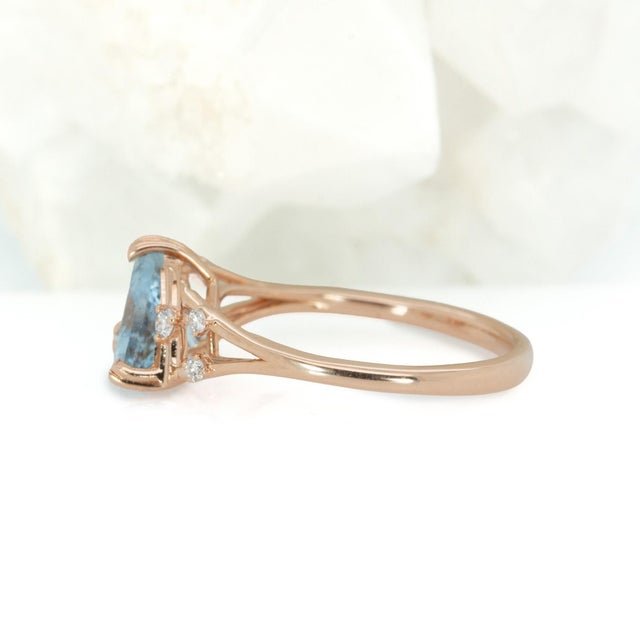 Metal 1.4ct Aquamarine Ring With Natural Diamond Accents: Solid 14k Gold, Trillion 8mm For Sale - Image 7 of 10