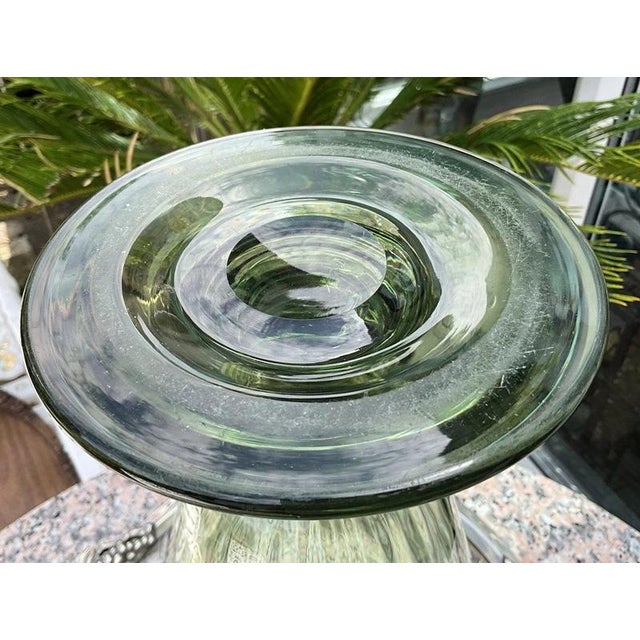 Glass Antique Sea Green Ribbed Footed Vase by James Powell for Whitefriars, 1880s For Sale - Image 7 of 12