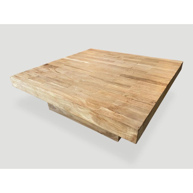 Andrianna Shamaris Impressive Square Natural Teak Wood Coffee Table For Sale - Image 17 of 18