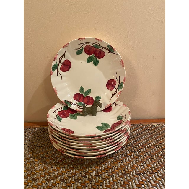 French Country Vintage Blue Ridge Southern Pottery Autumn Apple Soup Bowl For Sale - Image 3 of 6