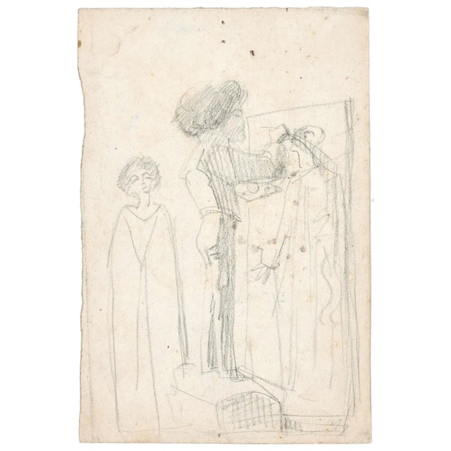 Une Chambre - Original Pencil Drawing by Unknown French Artist Late 1800 Late 19th Century For Sale - Image 3 of 3