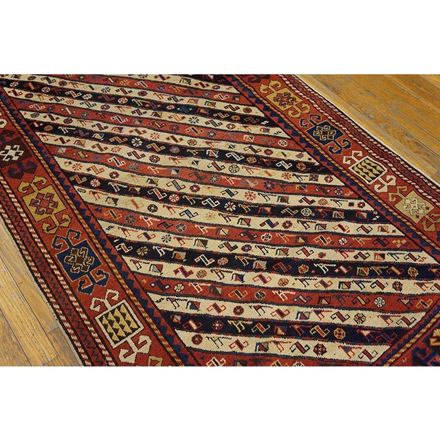 1880s Multicolor Stripe Geometric Antique Caucasian Rug 3'9" X 8'3" Handknotted Wool Carpet For Sale - Image 4 of 5
