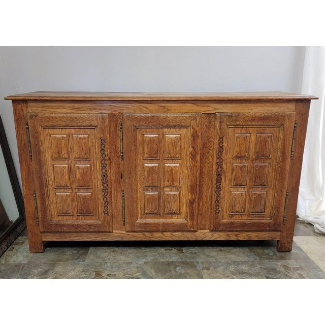 Mid-20th Century Spanish Revival Oak Paneled Credenza For Sale - Image 11 of 11