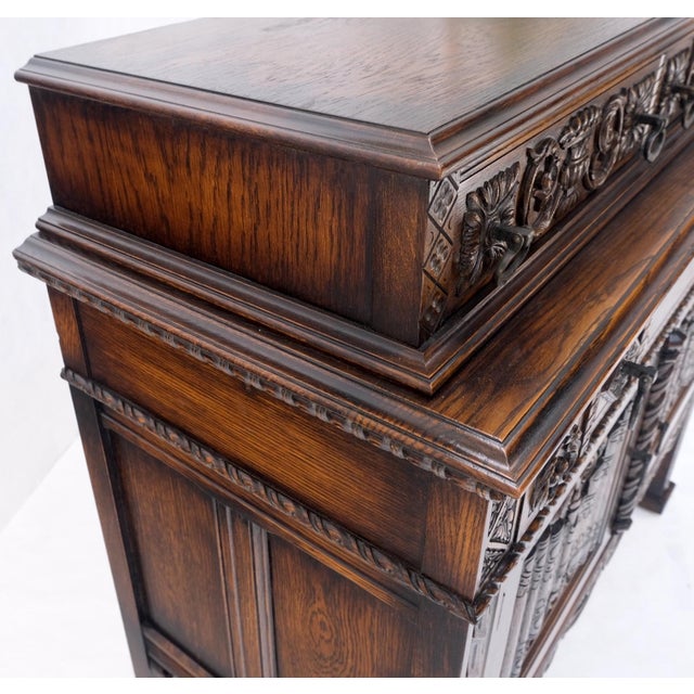 Jacobean Carved Oak Server Buffet 2 Doors 3 Drawers Commode Cabinet For Sale - Image 4 of 12