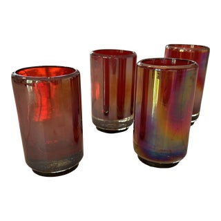 Jan Barbogio Red Carnival Glass Candle Holders - Set of 4 For Sale