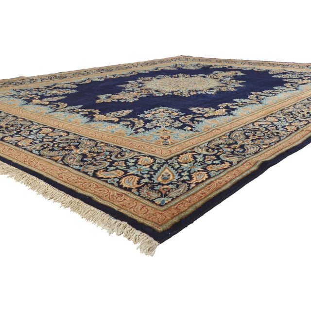 78528 Vintage Persian Kerman Rug, 10'03 x 13'05. Displaying an impressive array of floral elements with incredible detail...