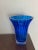 Vintage Modern Turquoise Blue Ribbed Glass Vase For Sale - Image 4 of 7