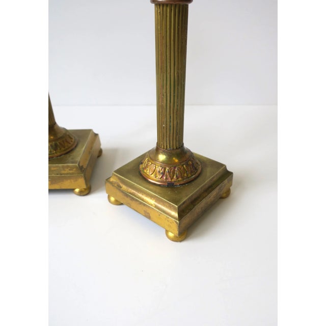 French Neoclassical Bronze Corithian Column Pillar Candlesticks Holders, Pair For Sale - Image 10 of 13