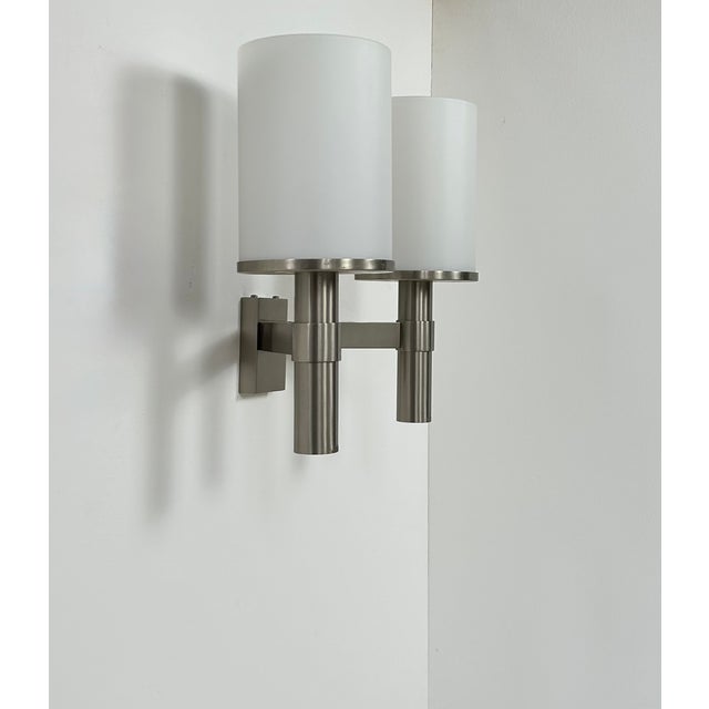 Model 1141 Double Wall Light in Metal and Opaline Glass from Perzel, France, 1960 For Sale - Image 4 of 11