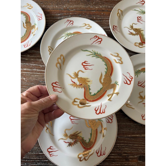 Vintage Japanese Dragonware Moriage Plates – Set of 6 For Sale - Image 10 of 12