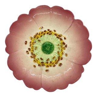 Delphin Massier Majolica Trompe l'Oeil Pink Flower Plate, French, Circa 1900