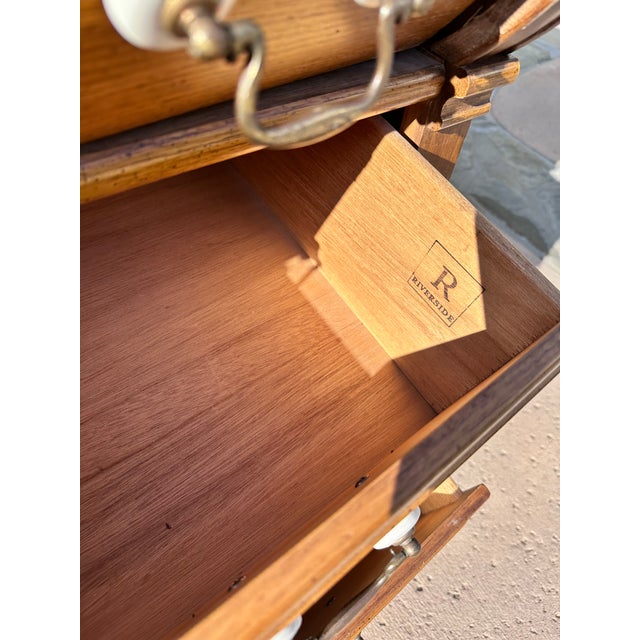 1980s Vintage Riverside Furniture Oak Roll Top Secretary Desk With