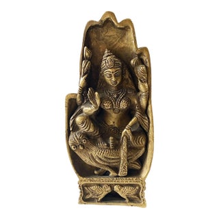 Vintage Brass Hindu Goddess Lakshmi Nested Within a Buddha Hand 7" H For Sale