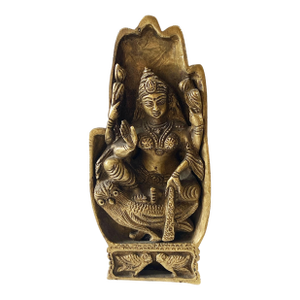 Vintage Brass Hindu Goddess Lakshmi Nested Within a Buddha Hand 7" H