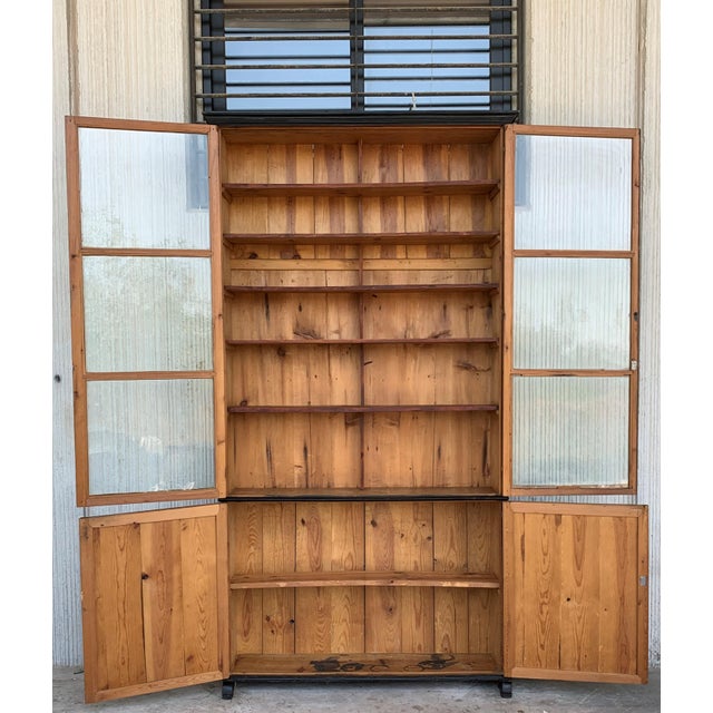 About 19th century Spanish cupboard or bookcase with glass vitrine, constructed from a pine called "mobila" and original...