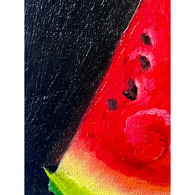 Red Early 21st Century Watermelon Slice Oil on Board Gilt Handmade Signed Still Life Fruit Unframed For Sale - Image 8 of 10