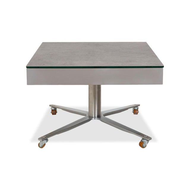 Glass Grey Coffee Table with Manual Function and Storage Compartment in Plastic Decor by Ronald Schmitt For Sale - Image 11 of 13