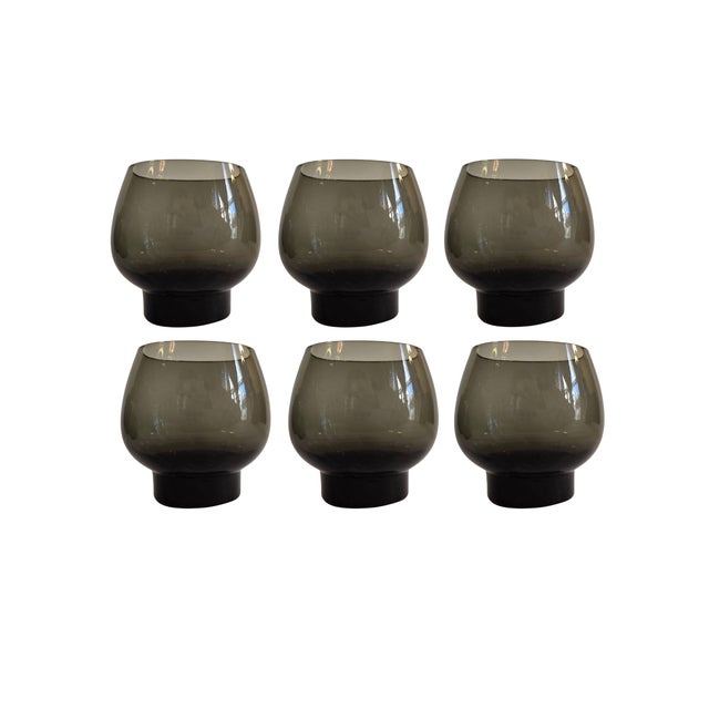 Mid 20th Century Mid 20th Century Holmegaard Per Lütken Smoky Lowball Tumblers With Ribbed Pedestal – Set of 6, Mid-Century Danis For Sale - Image 5 of 17