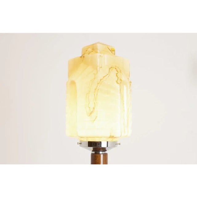 Brown Art Deco Floor Lamp with Marbled Carmel Chrysler Building Style Skyscraper Shade, 1930s For Sale - Image 8 of 12