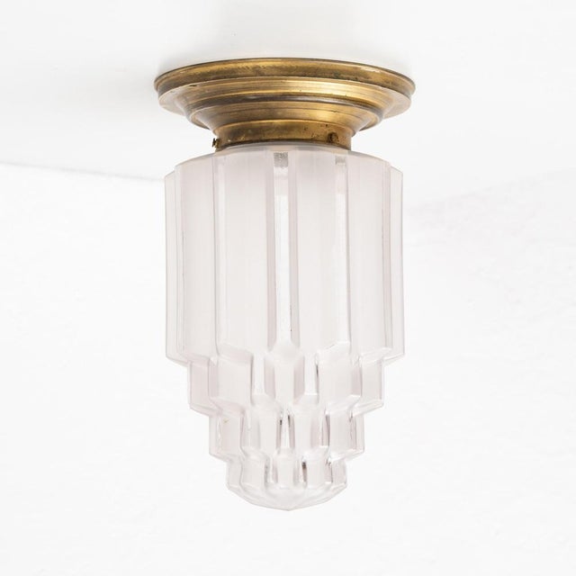 Gold Vintage Brass and Glass Ceiling Lamp, 1940s For Sale - Image 8 of 16