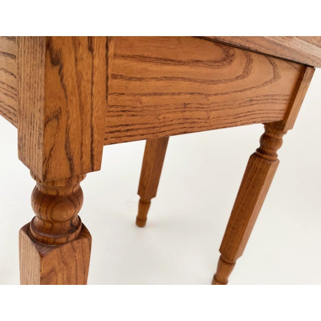 Wood 1959 Kentucky-Made Custom Oak Double Drawer Table on Turned Legs For Sale - Image 7 of 13