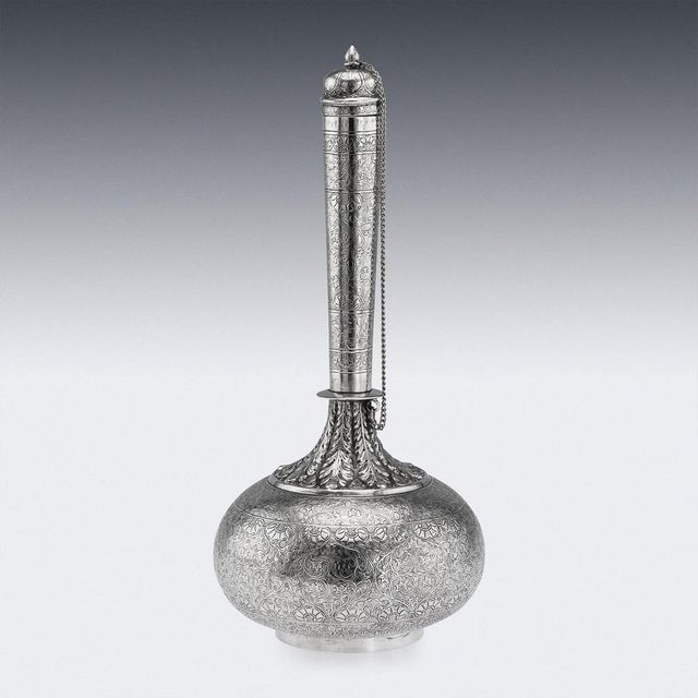 Antique 19th Century Indian Silver Surahi Water Bottle, Lucknow, 1870s For Sale - Image 3 of 18