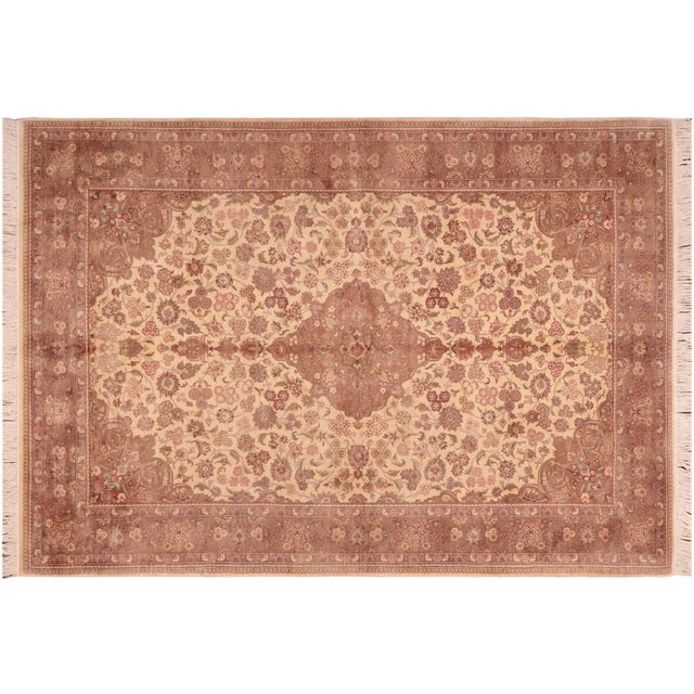 Brown Floral 1990's Medallion Pak-Persian Beige/Brown Wool Rug - 6'2'' X 9'3'' For Sale - Image 8 of 9