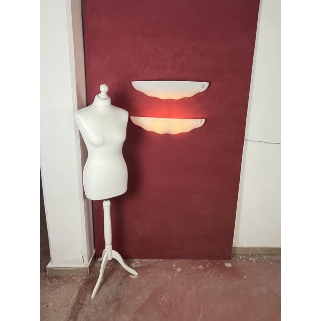 Set of Large Leucos Wall Lamps in Opaline Blown Murano Glass, 1980s For Sale - Image 13 of 17