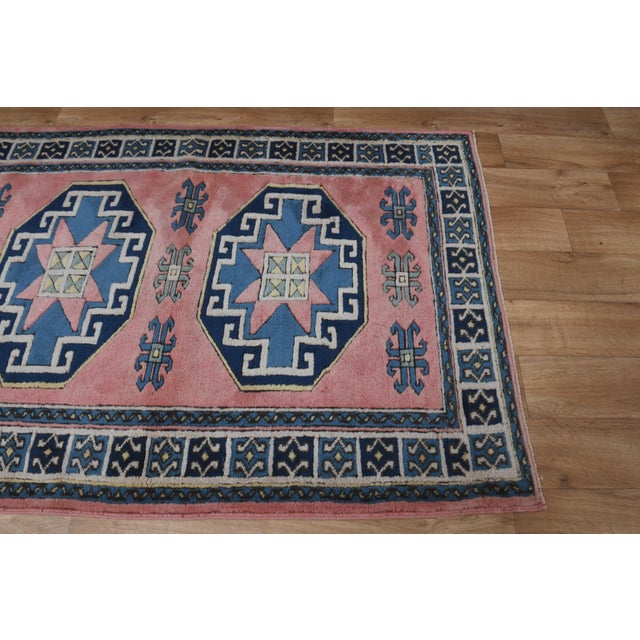 1970s Vintage Turkish Handmade Wool Cotton Pink Area Rug For Sale - Image 10 of 11