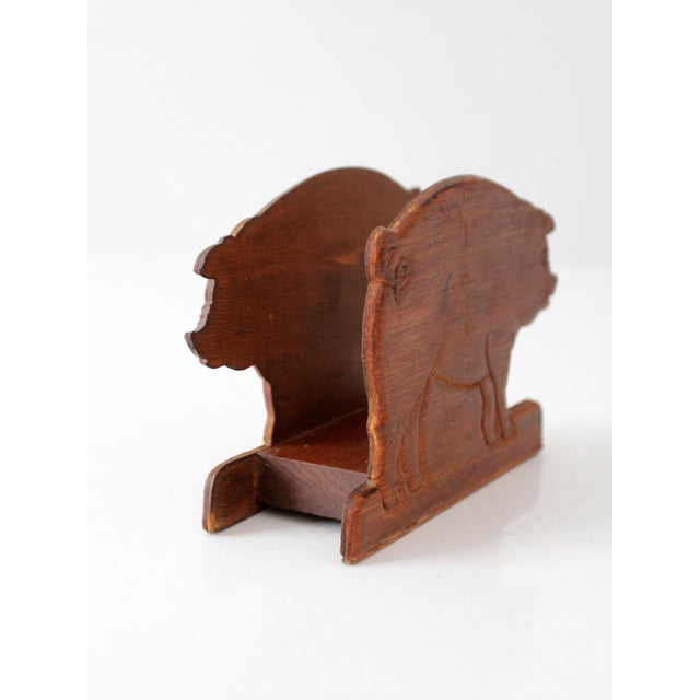 Wood Vintage Folk Art Carved Wooden Pig Napkin Holder For Sale - Image 7 of 10