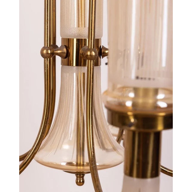 Metal Japanese Chandelier in Brass and Glass, 1960s For Sale - Image 7 of 13