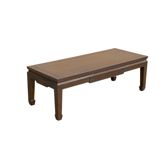 Oriental Dark Brown Natural Wood Drawers Rectangular Low Coffee Table For Sale In San Francisco - Image 6 of 12