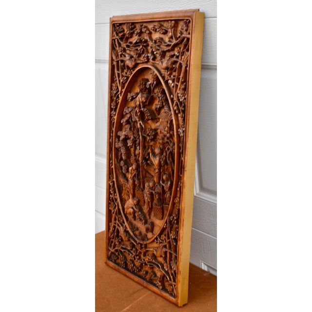 1960s Vintage Wood Wall Plaque Chinese Hand Carved Panel High Relief Figural Asian 3d For Sale - Image 5 of 16