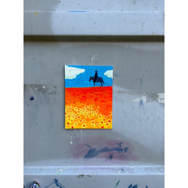 This 9 x12 acrylic painting of a cowboy alone on the ridge is a combination of both representation and abstract painting....