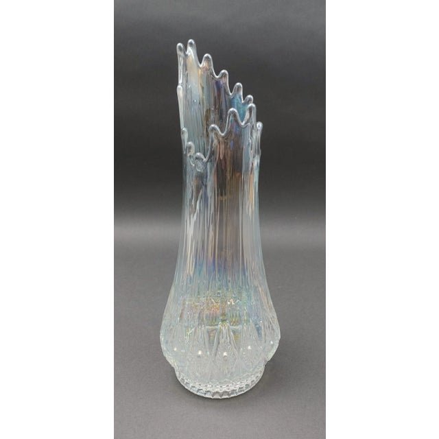 Mid-Century Modern Mid 20th Century L.E. Smith Clear Iridescent Carnival Glass Swung Vase For Sale - Image 3 of 9