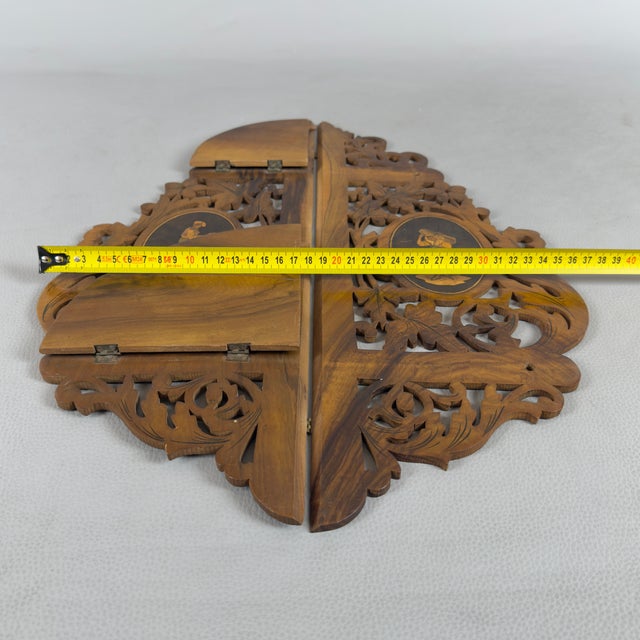 Folding Corner Shelf in Perforated Wood For Sale - Image 9 of 11