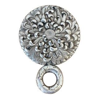 Vintage Meiji Period Steeling Silver Flower Hand Mirror For Sale