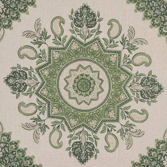 Schumacher Sample - Schumacher x Mark D. Sikes Montecito Medallion Fabric in Leaf Green For Sale - Image 4 of 6