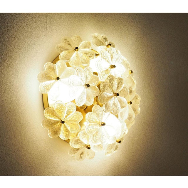 Mid-Century Modern Brass Wall or Ceiling Lamp with Crystal Flowers by Ernst Palme, 1970s For Sale - Image 3 of 10